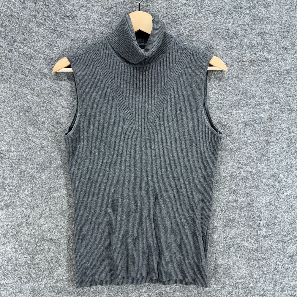 Cato Knit Top Women L Large Gray Turtleneck Sleeveless Wide Strap Rayon Casual